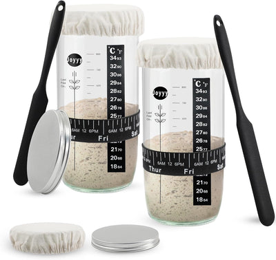 Tarro vidrio 34oz con tapa y rastreador masa madre set 2