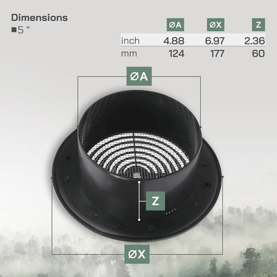 Rejilla techo desmontable 5pulg negro plástico ventilación baño