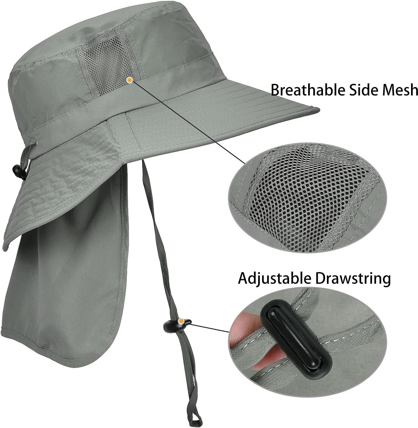 Sombrero sol para hombre ala ancha con solapa para pesca