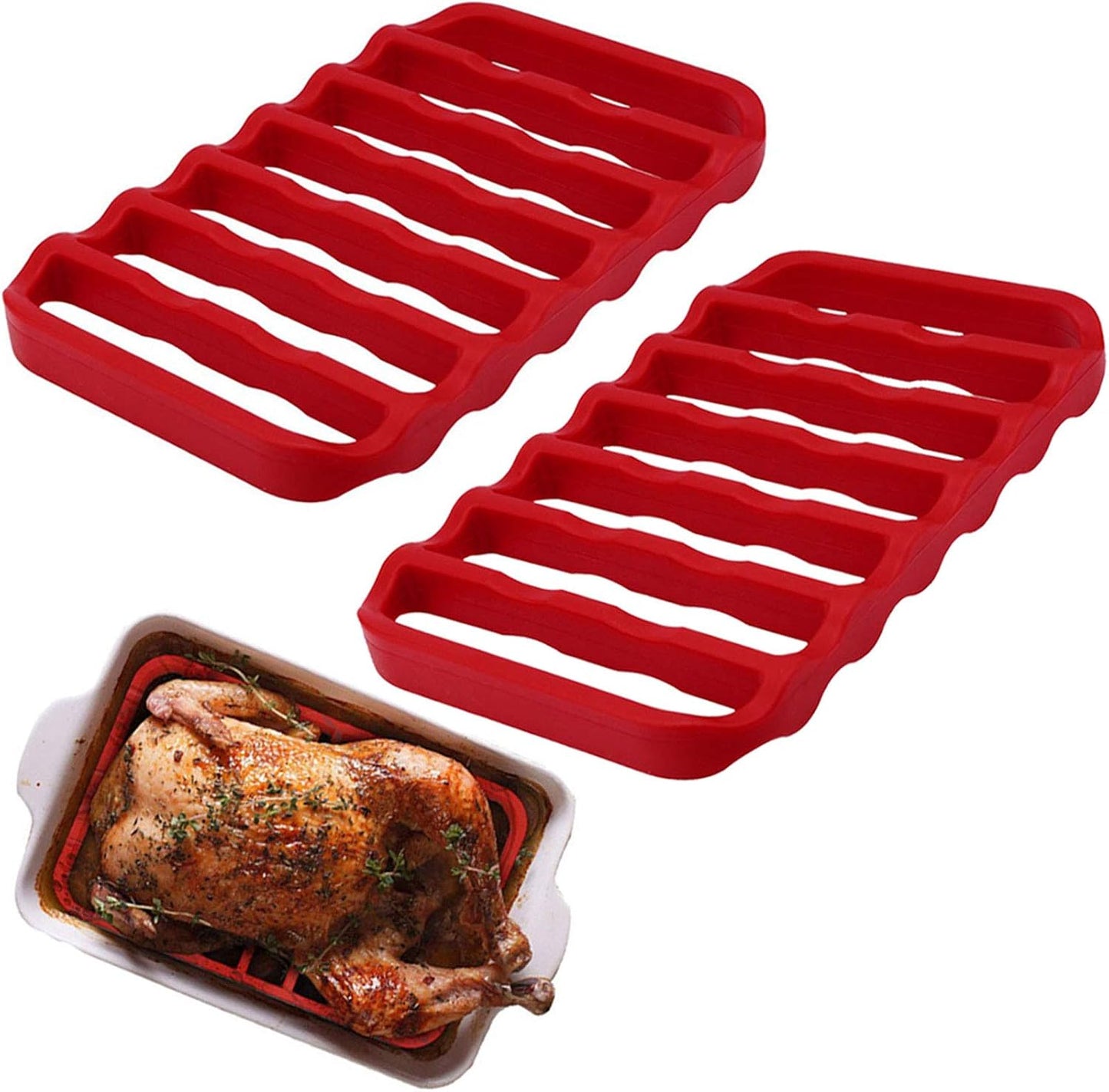 2 Pzas Estantes Silicón Antiadherente para Asar Hornear Rojo