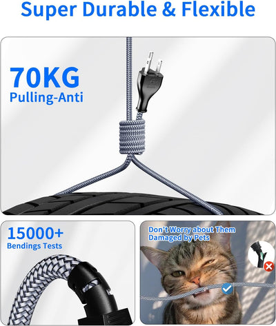 Cable extensión universal 3 puntas 18 AWG NEMA 5-15P a C5 6.6 pies