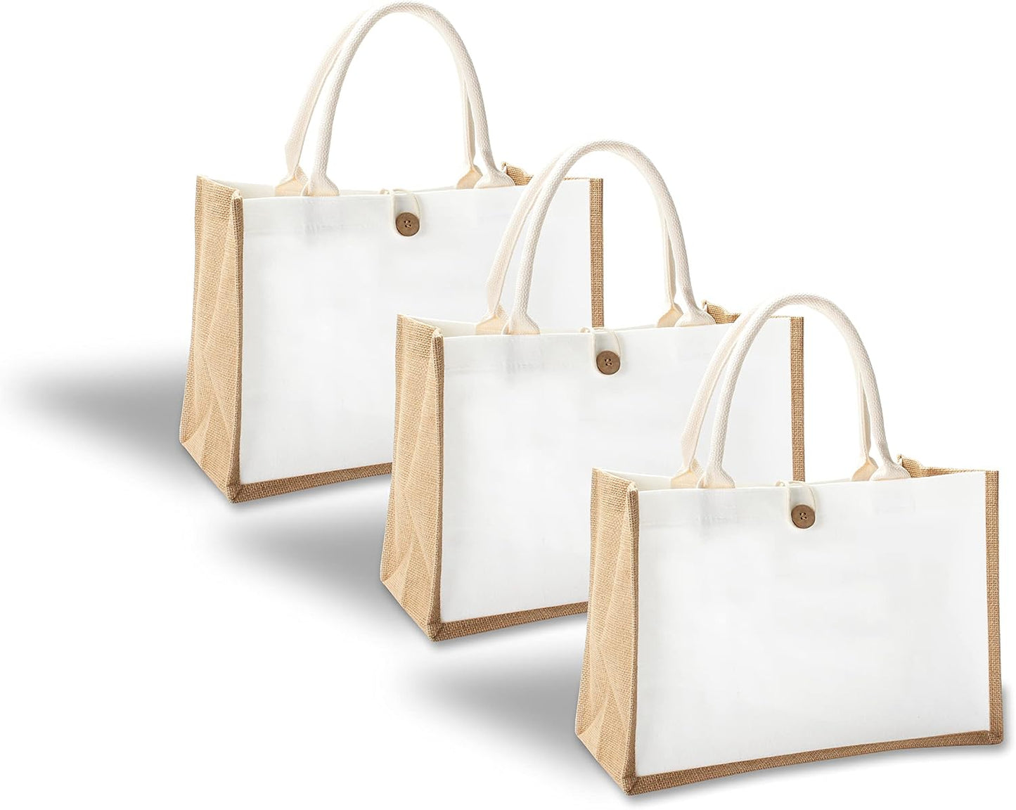 Bolsas yute con botón set 3 viaje reutiliz.