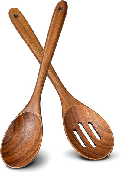 2 Cucharas Madera Teca Cocina Espátula Antiadherente