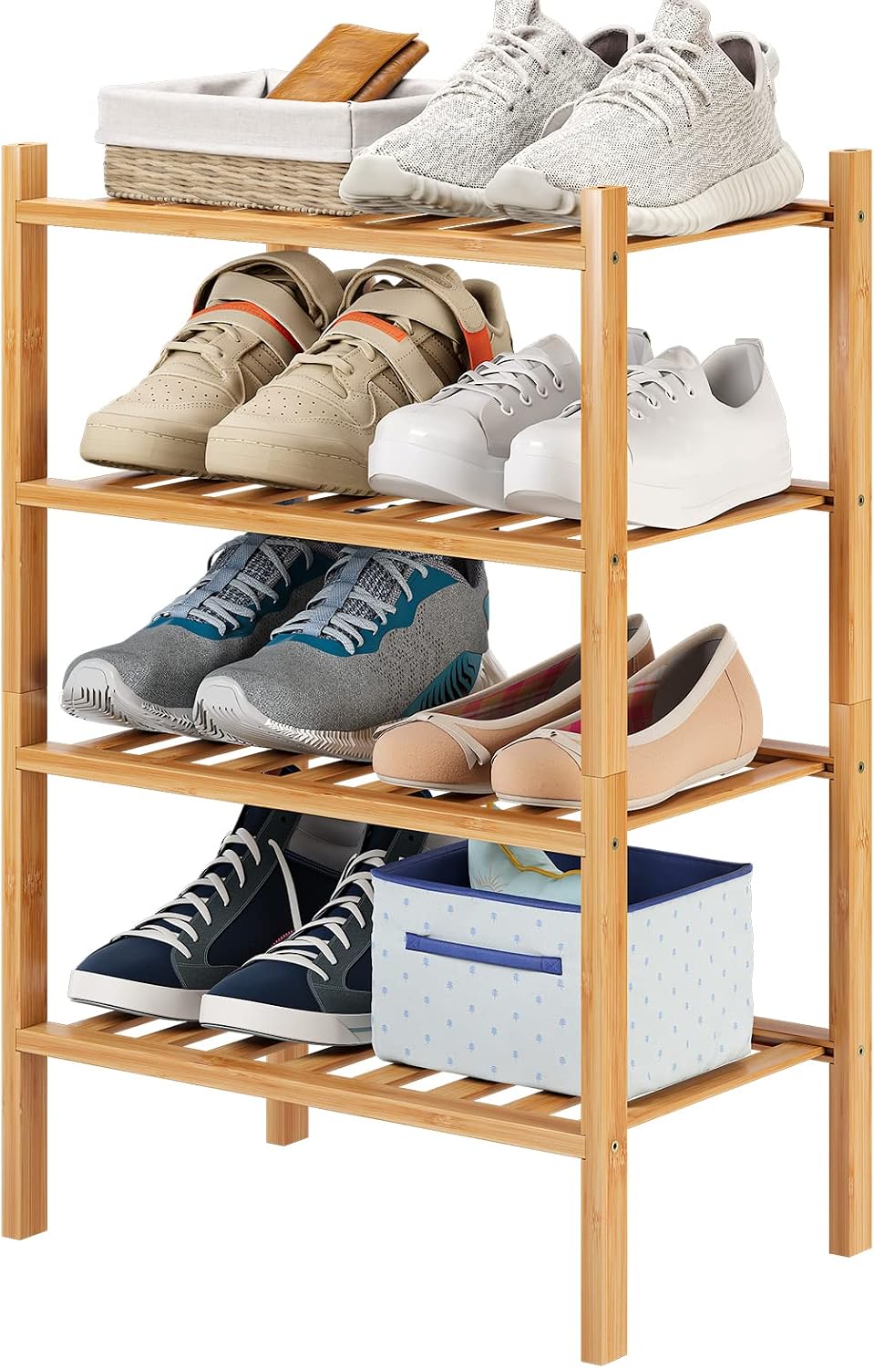 Estante zapatos bambú 4 niveles apilable armario