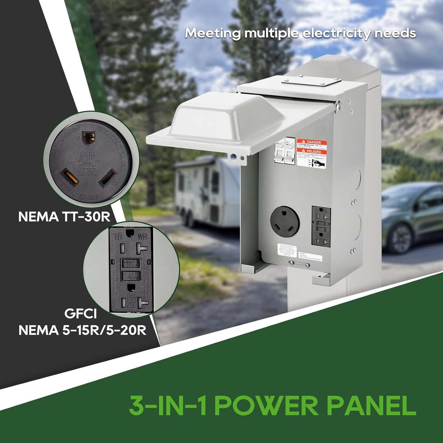 Panel toma corriente RV 20-30A con disyuntor ETL