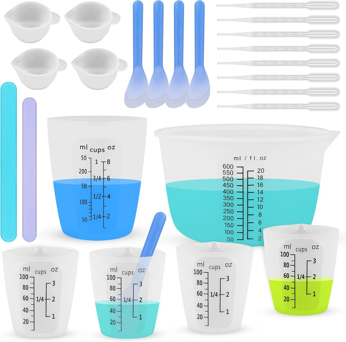 Tazas silicona reutilizables 600ml 250ml 100ml para mezcla resina