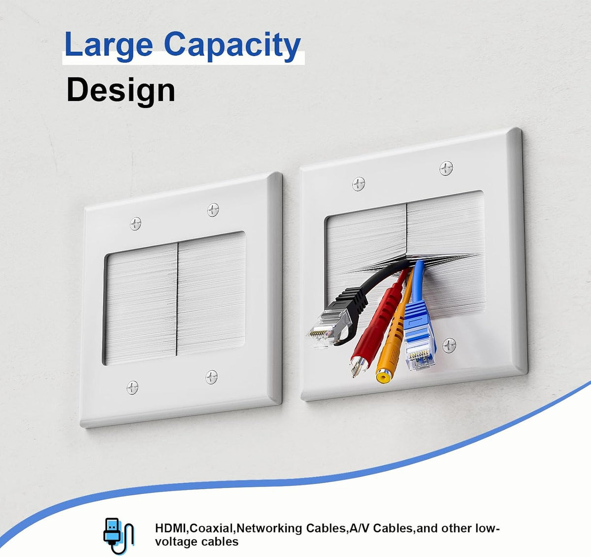 Placa pared cepillo 2 bandas soporte cables hdmi cine set 2