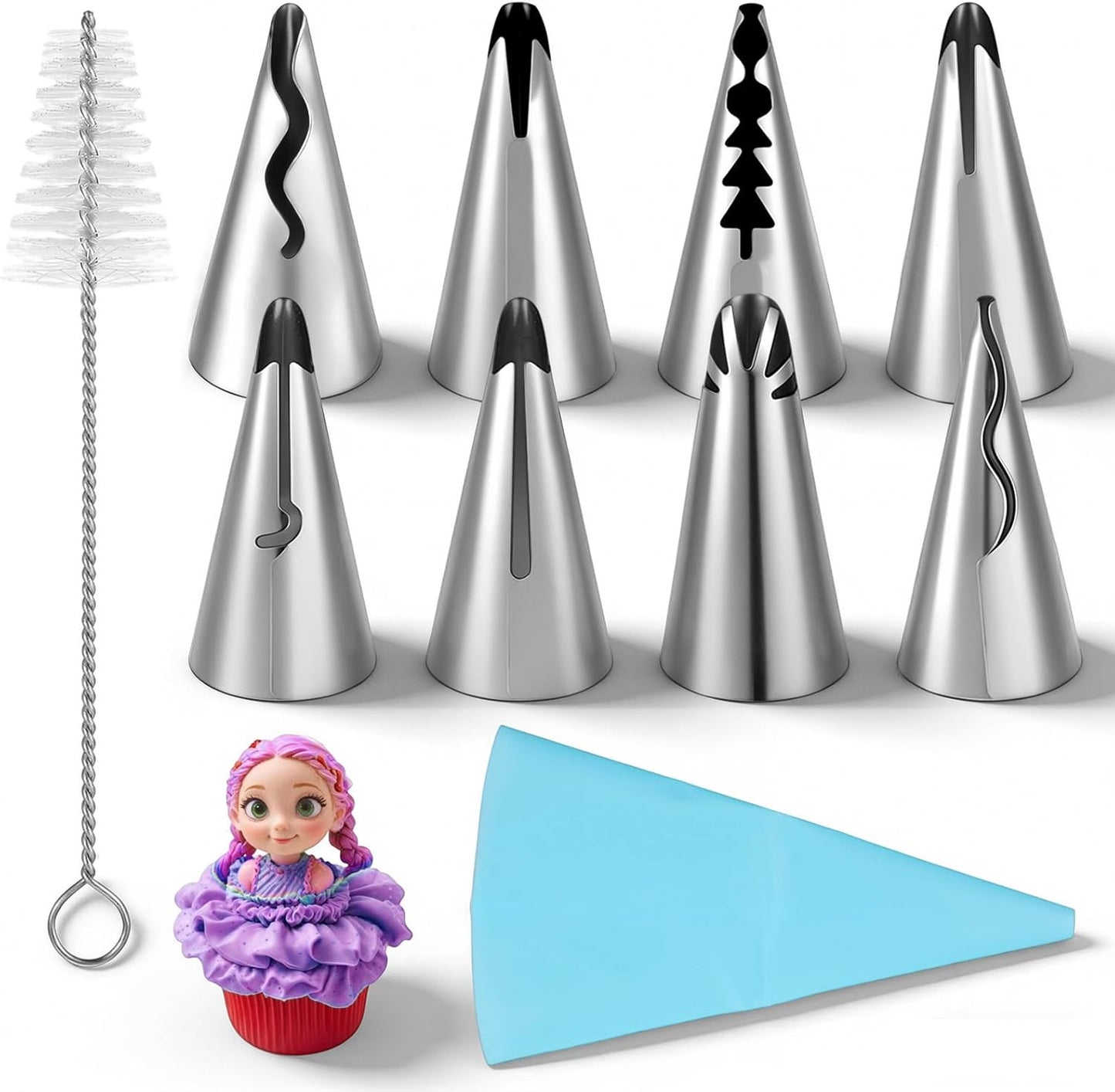 Set 10 Pzas Boquillas Glaseado Acero Inox Con Cepillo