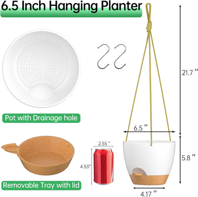 2 Pzas Maceta Colgante Plástico Riego Automático 6.5" Blanco