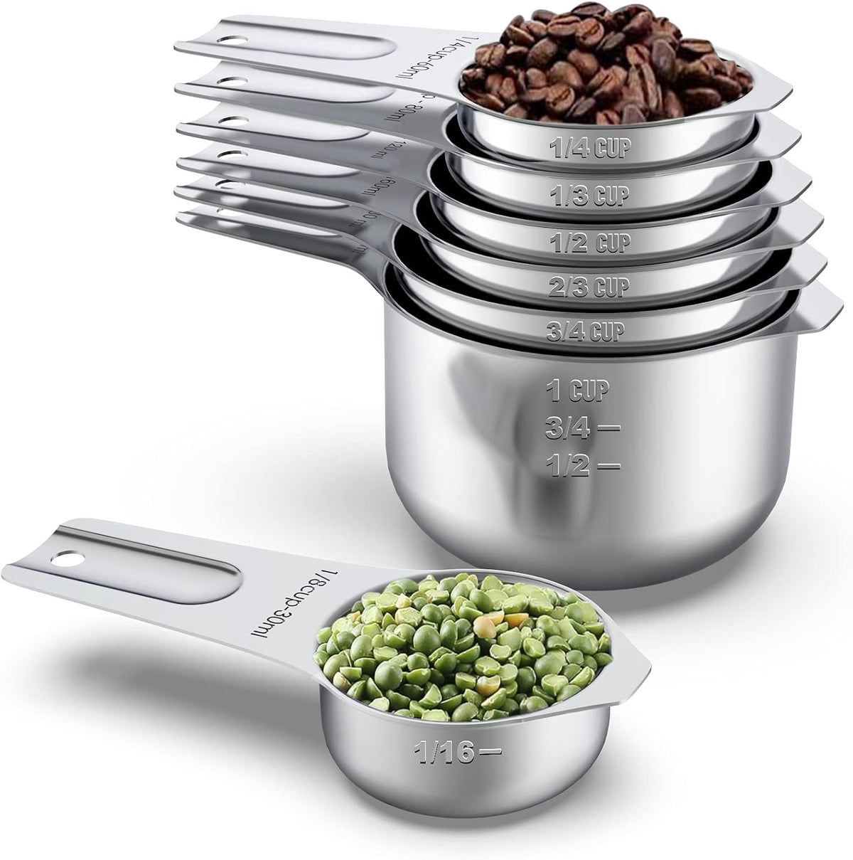 Set 7 Tazas Medidoras Acero Inox con Marcas Claras