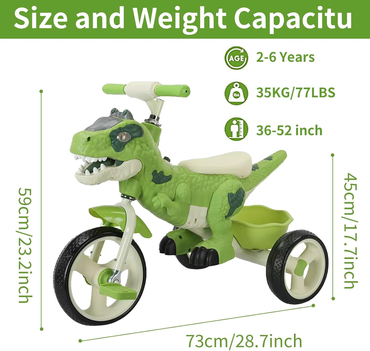 Triciclo dinosaurio para niños con luces y música