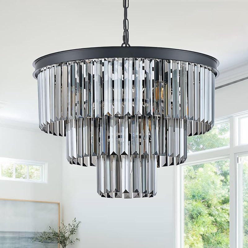 Candelabro cristal gris ahumado 20" 7 luces K9 para comedor