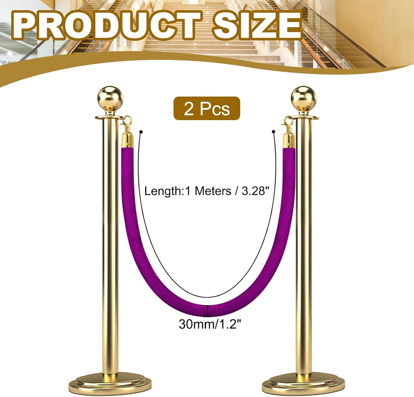 Cuerda terciopelo 1m con ganchos soporte poste morado