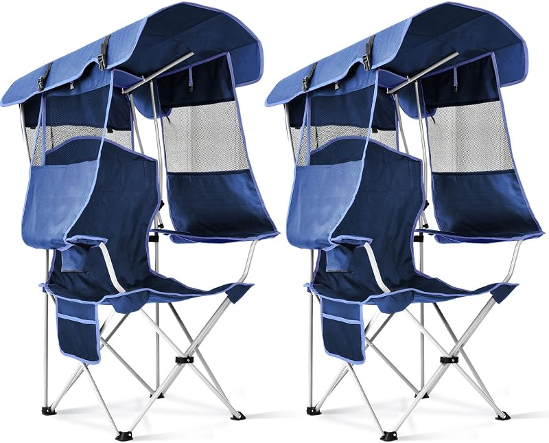 2 Sillas playa plegable con toldo soporte tazas 330lb