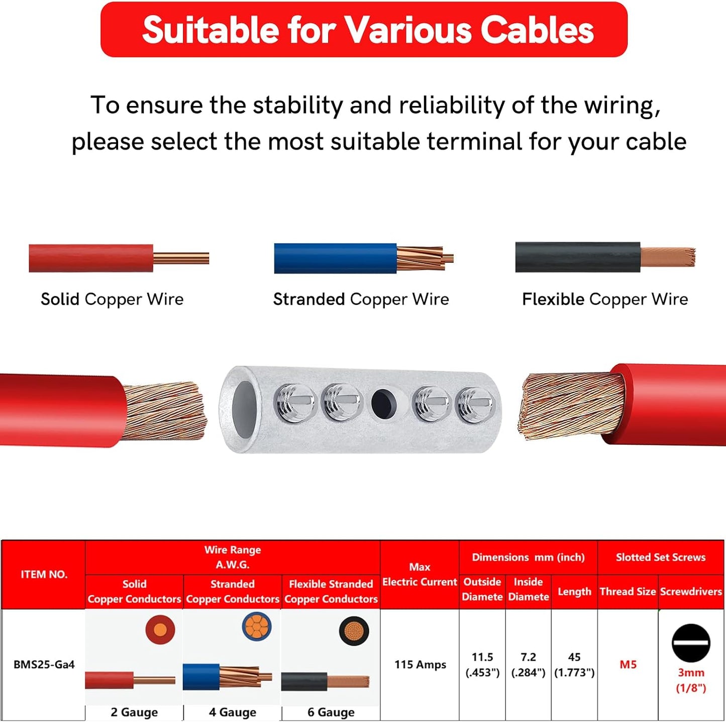 Kit 6 Conectores Cable Rápidos Latón Tubos Termorretráctiles