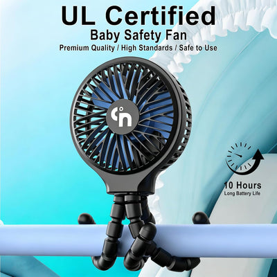 Ventilador cochecito USB batería 3 vel 360° clip cuna bebé