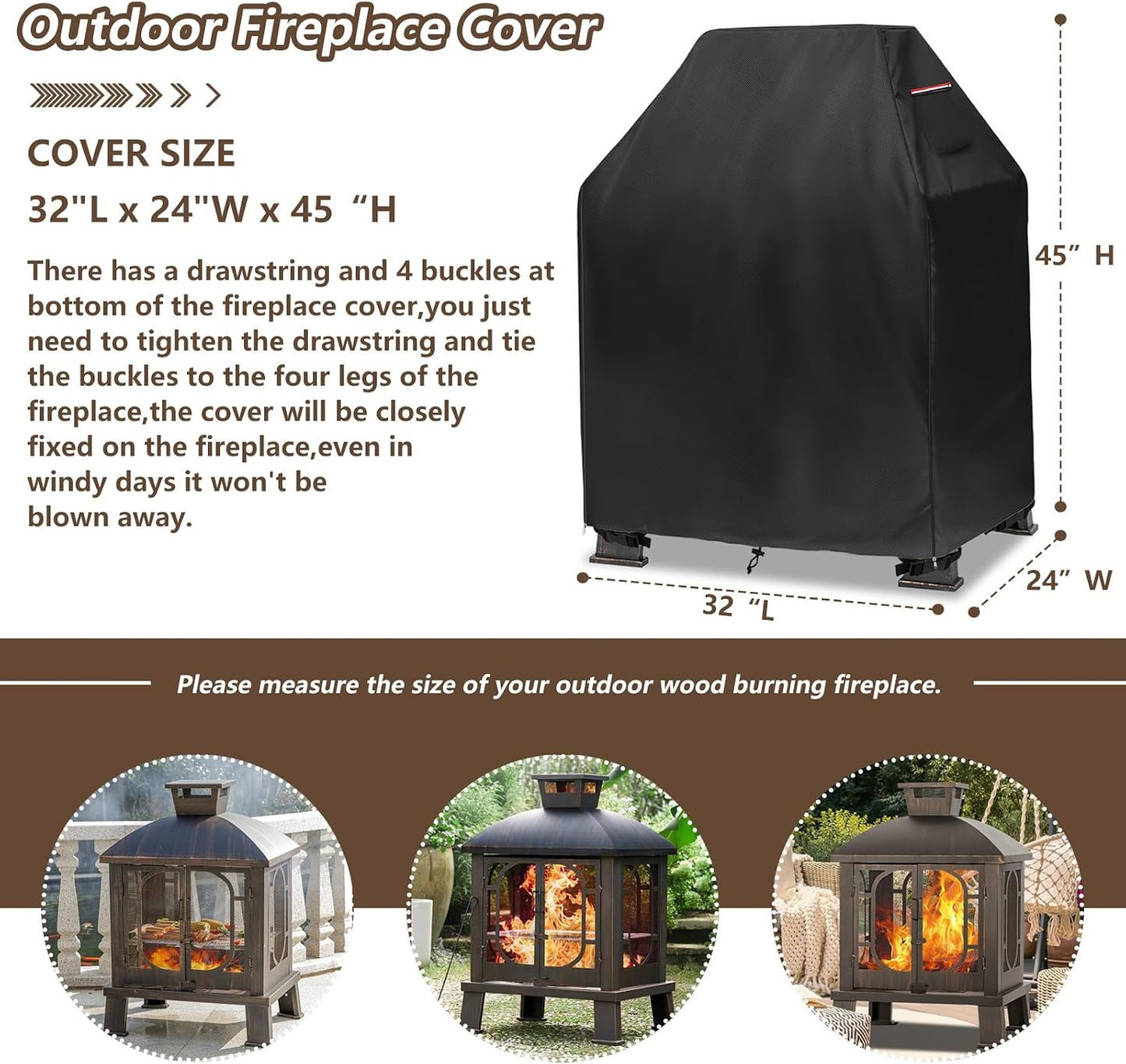 Funda chimenea exterior 600D cuadrada 32x24x45pulg