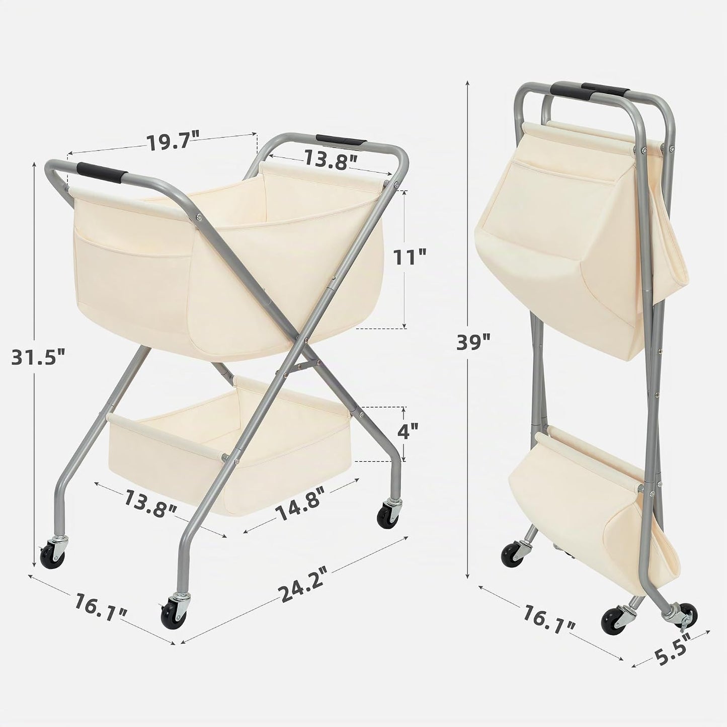 Carrito lavandería plegable ruedas 31.5H cesta ropa sucia
