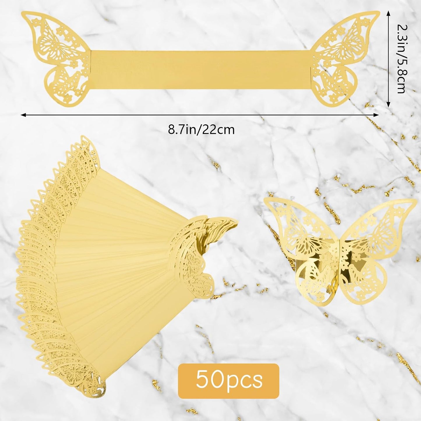 Servilleteros dorados 50 pzas mariposas para bodas