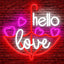 Letrero neón corazón LED Hello Love para dormitorio