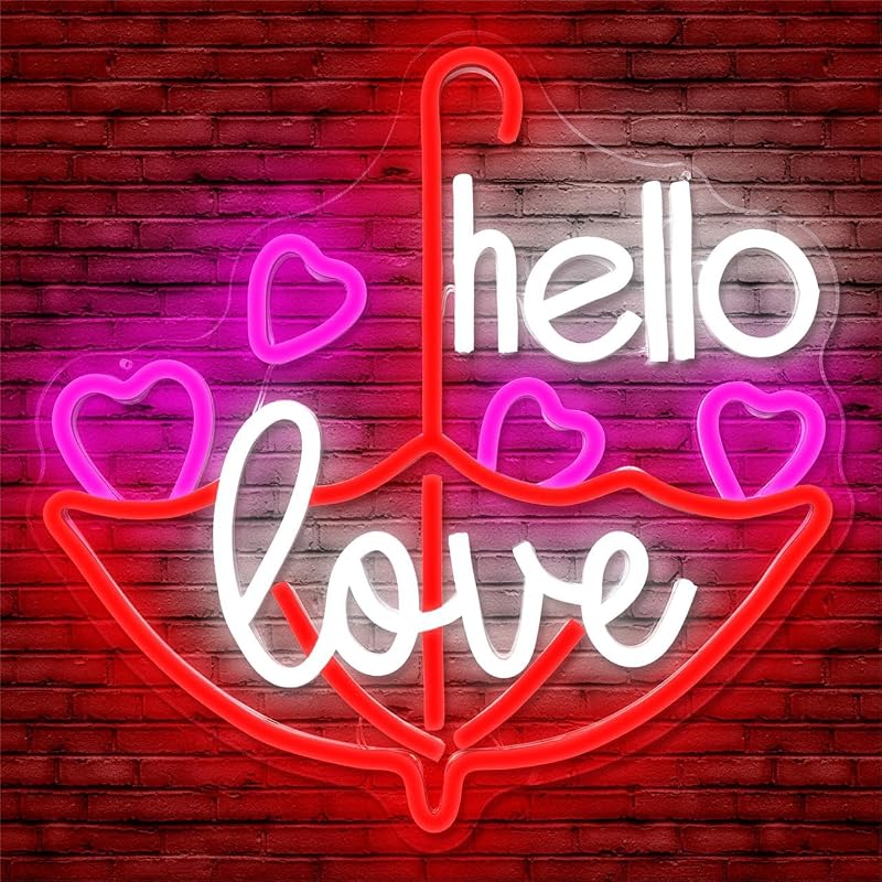 Letrero neón corazón LED Hello Love para dormitorio