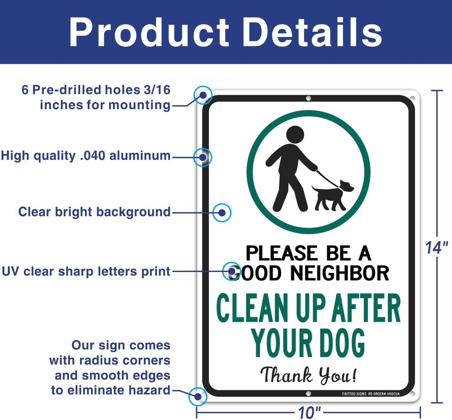 Letreros aluminio 14x10" Clean Up After Your Dog