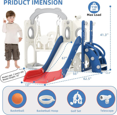 Set tobogán y columpio 8en1 para niños 1-3 años color azul