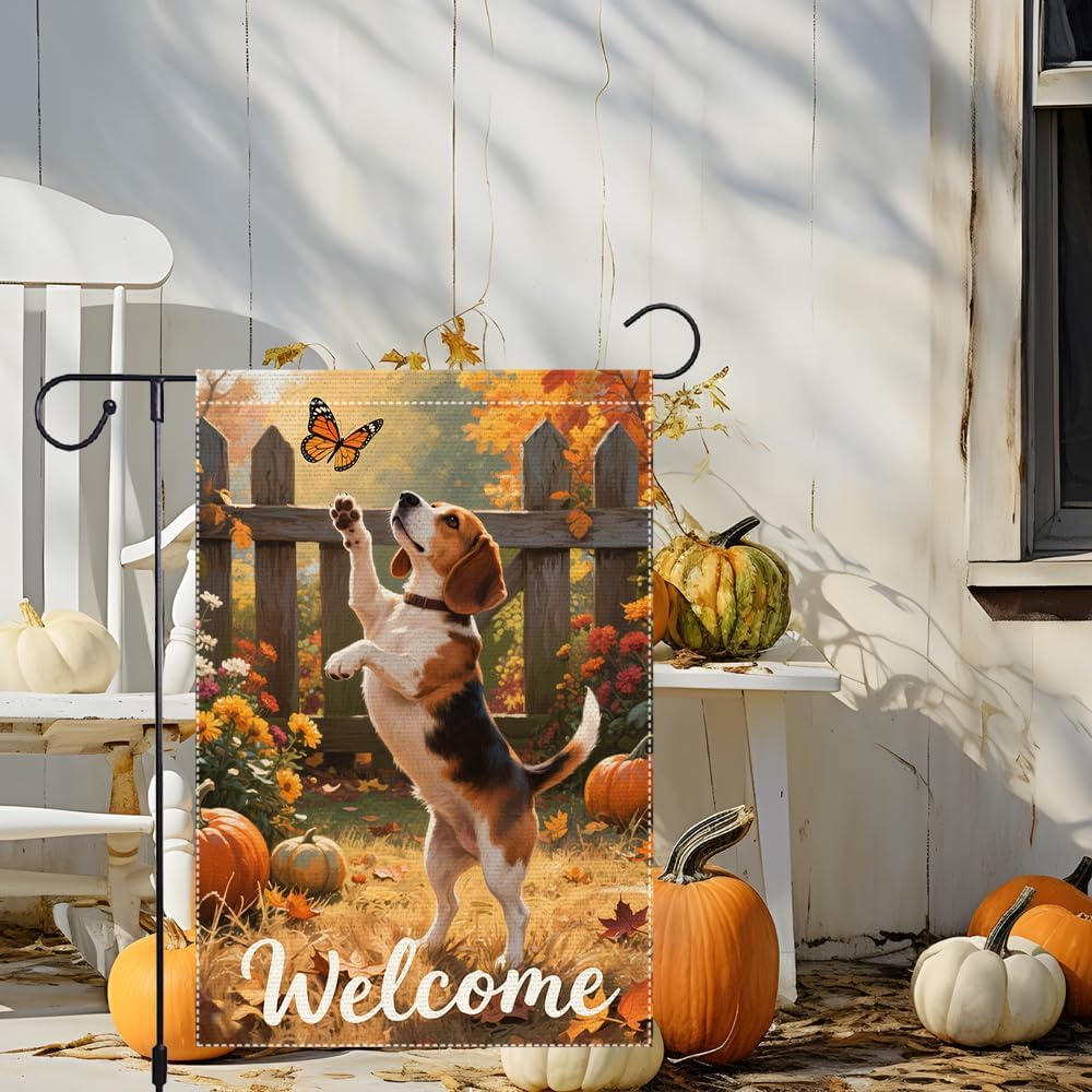 Bandera jardín otoño 12x18pulg beagle doble cara exterior