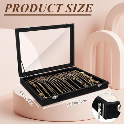 Caja anillos 100 ranuras tapa vidrio terciopelo negro