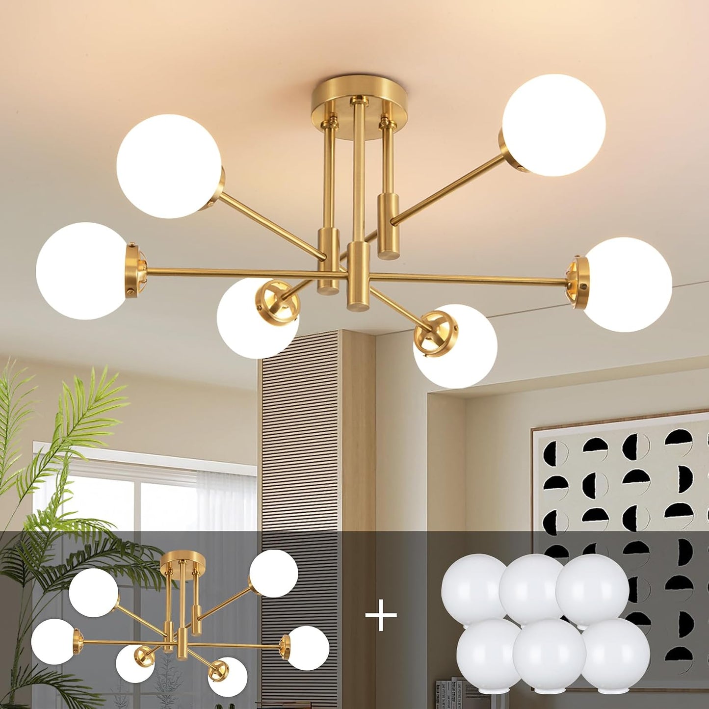 Candelabro Sputnik dorado lámpara de techo 6 luces sala