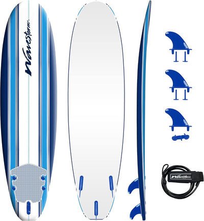 Tabla surf 7 pies espuma suave juego completo correa aletas azul