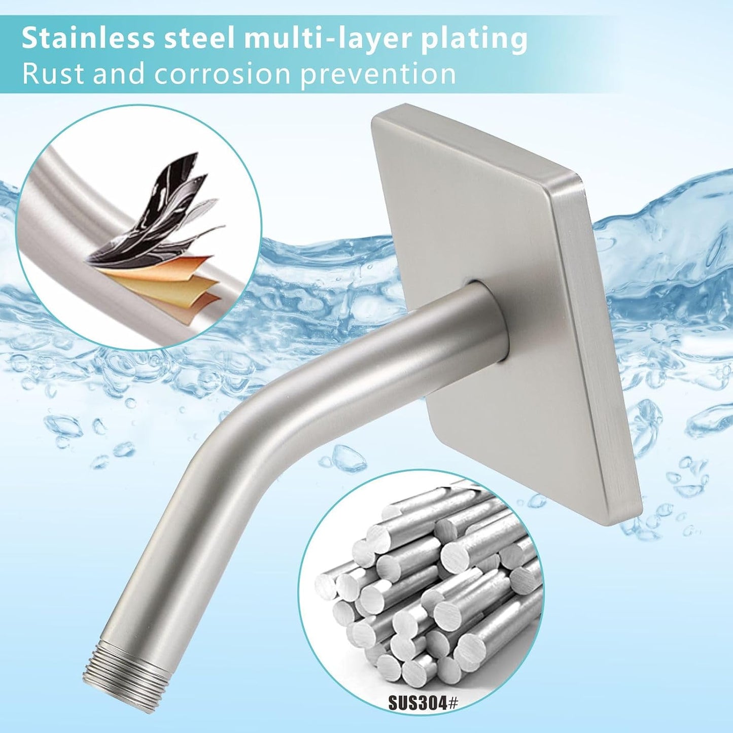 Brazo ducha brida 3.5pulg montaje pared 6pulg níquel cepillado