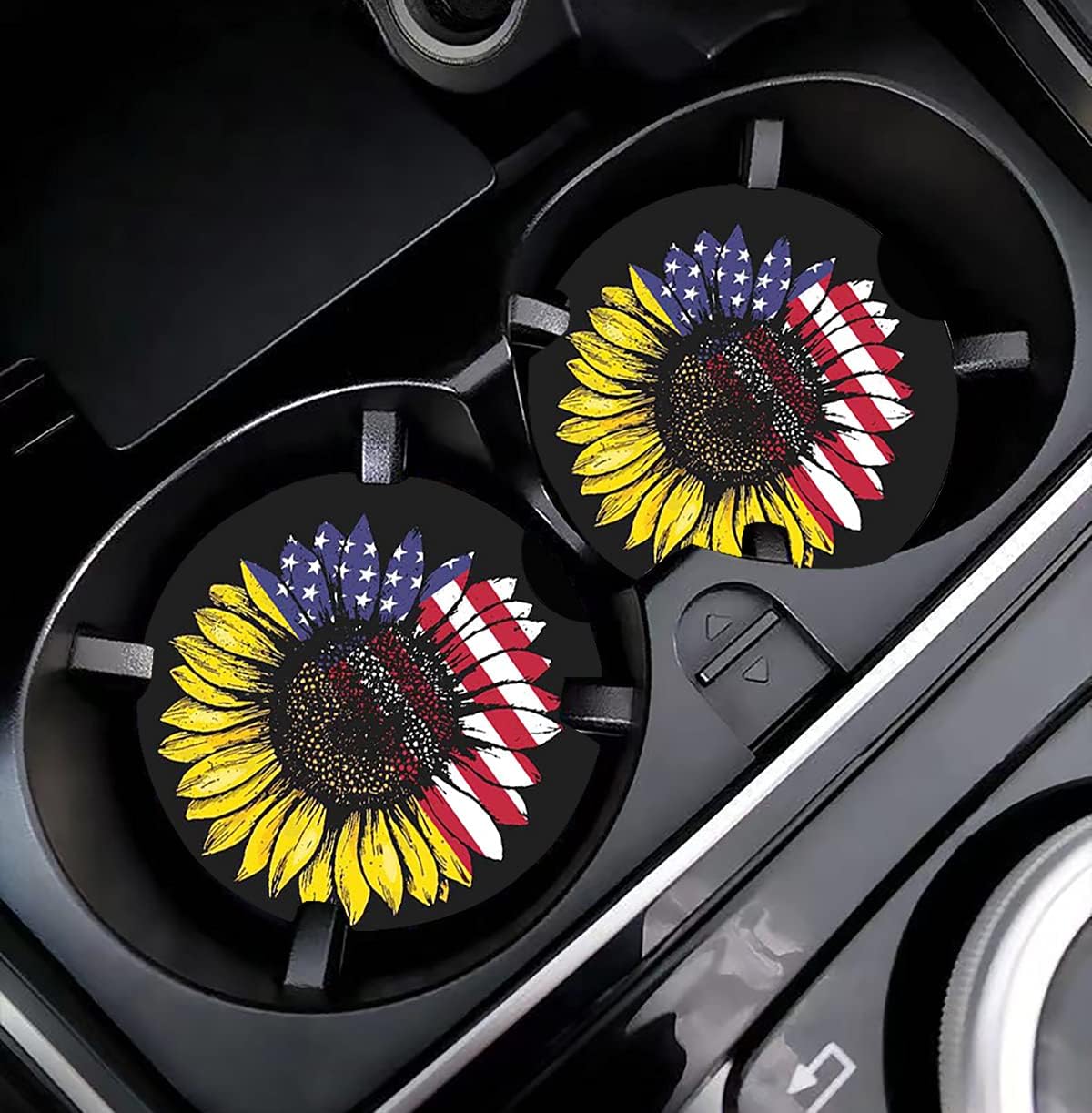 Posavasos cerámica girasol bandera EE.UU. 2.56pulg pack 2