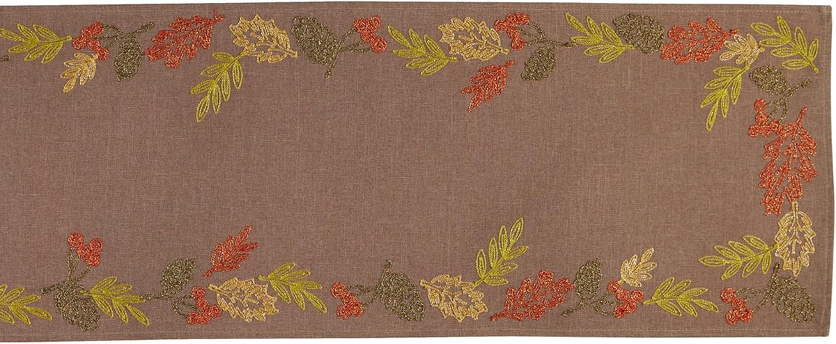 Decoración mesa otoño bordada camino 14x70pulg hojas brillantes