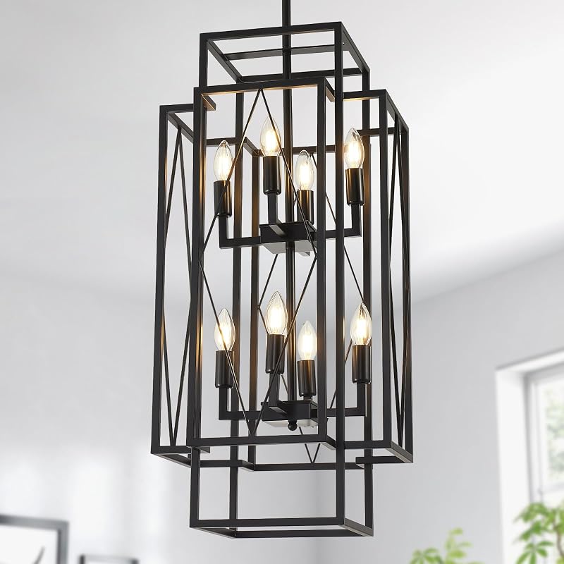 Luminaria colgante moderna negra estilo granja 8 luces