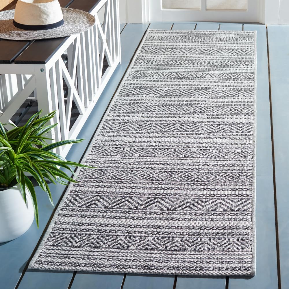 Alfombra decorativa impermeable 2.3x6.7ft negro y gris