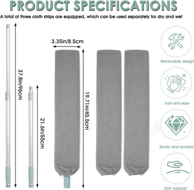 Limpiador polvo retráctil mango largo 3 paños microfibra cepillo