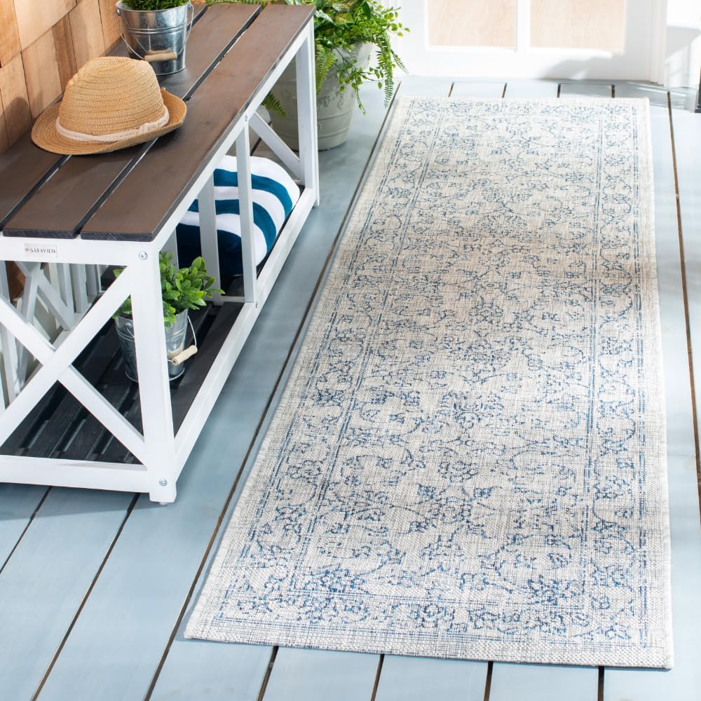 Alfombra exterior lavable 2'3x8' gris y azul