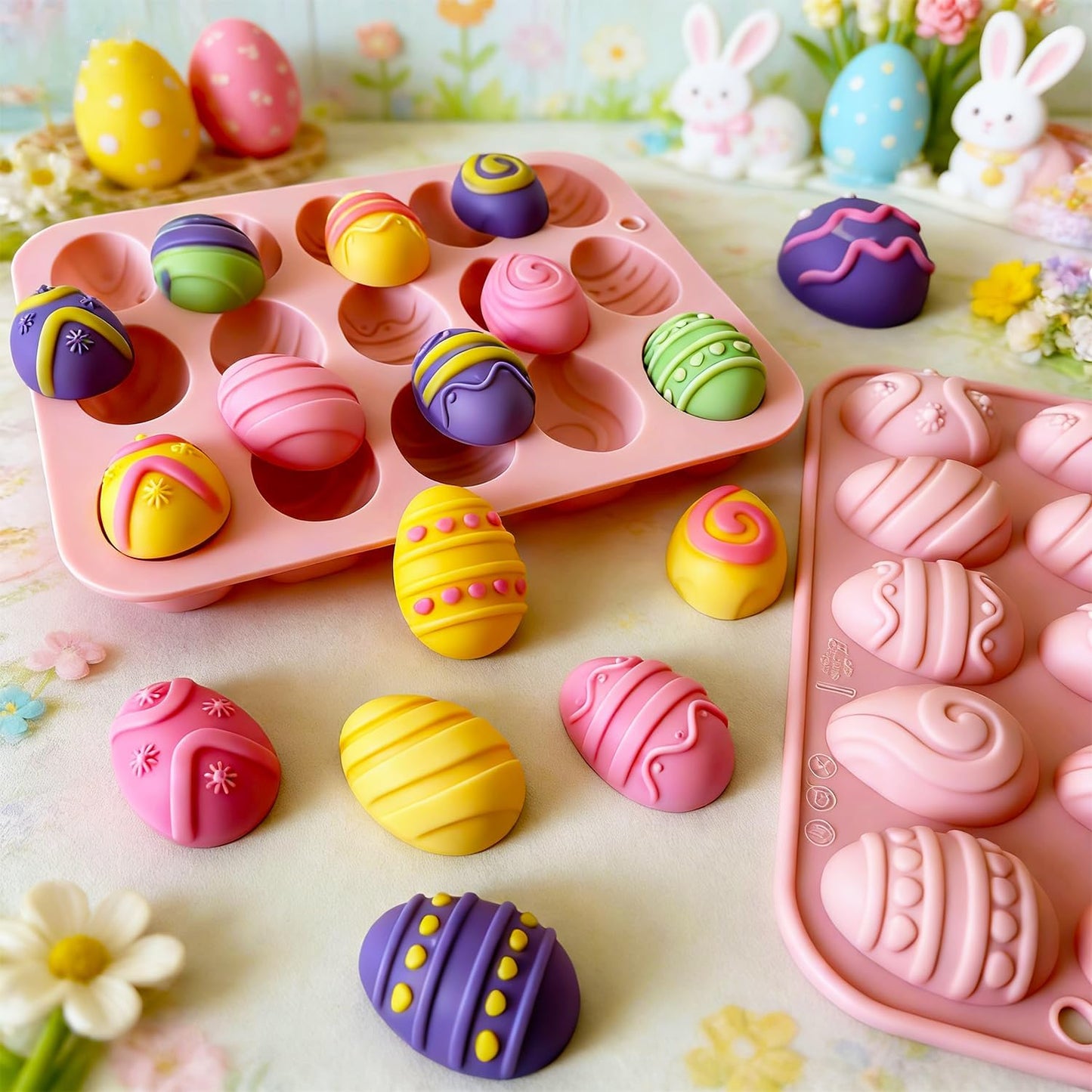 Moldes de huevo de Pascua de silicona para chocolate, gelatina y dulces