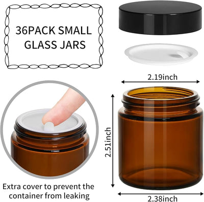 36 Tarros Vidrio 4oz Con Tapas Negras Para Cosméticos