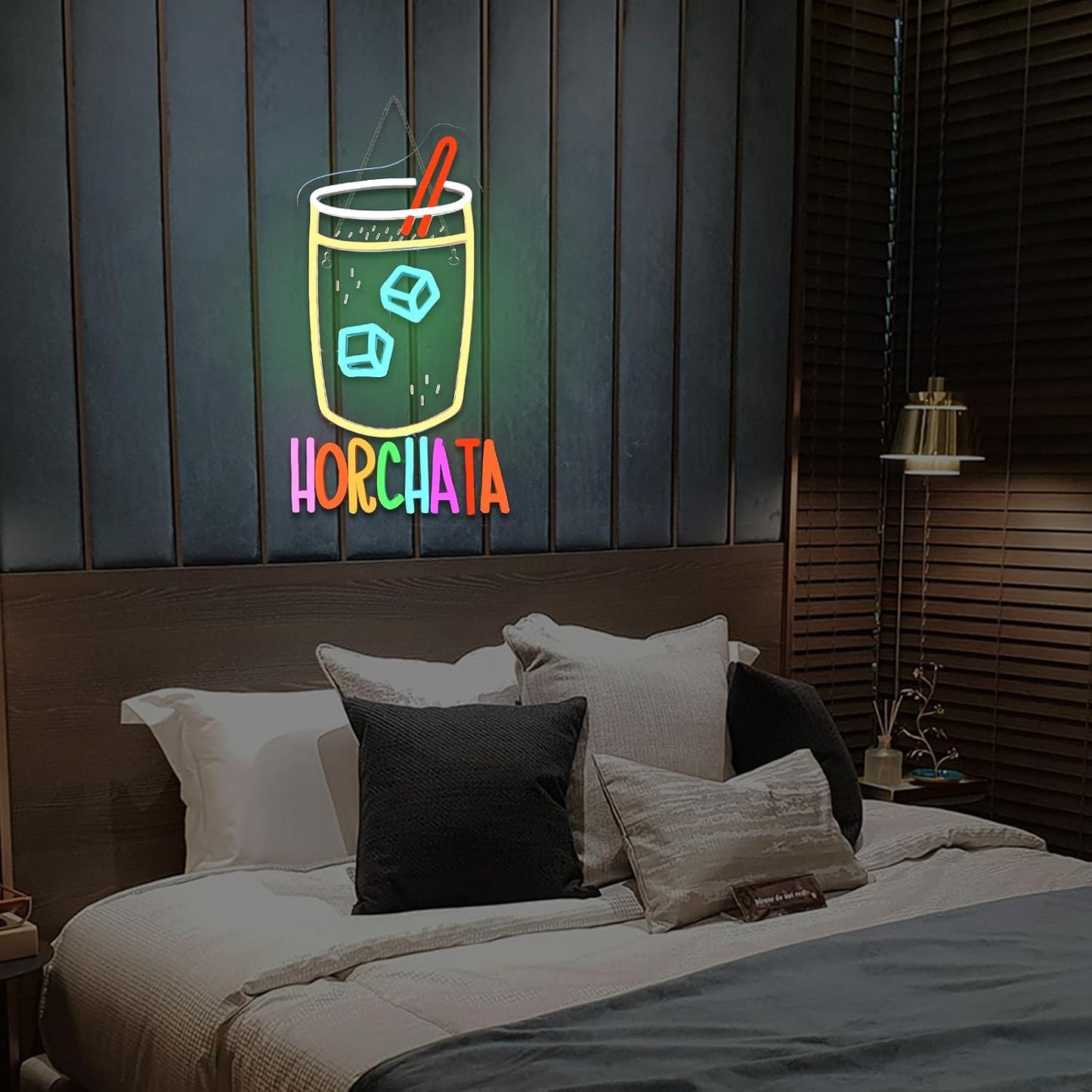 Letrero neón horchata LED con cubos hielo pajita USB