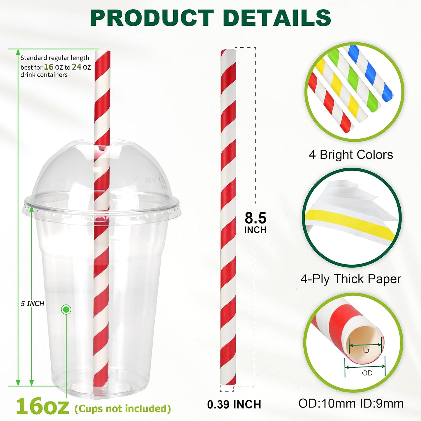 Pajitas papel 8.5pulg rayas coloridas pack 100