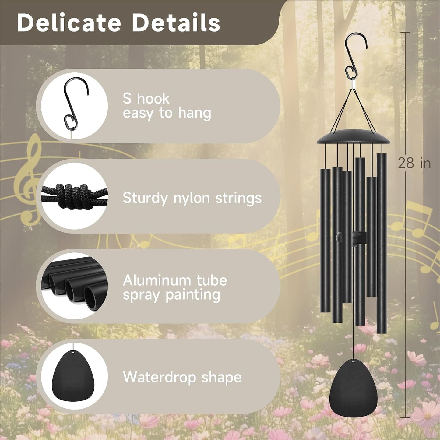 Campanillas viento 28" metal exterior tonos relajantes