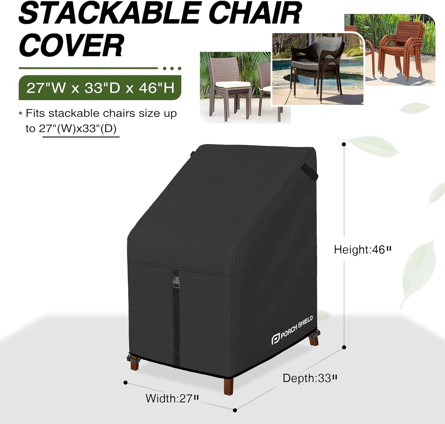 Fundas sillas apilables patio impermeables 27x33x46pulg negro