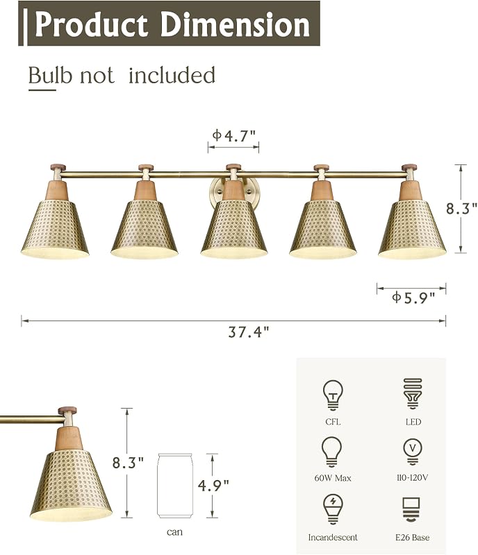 Lámpara baño moderna pantalla metal martillado dorado 37"