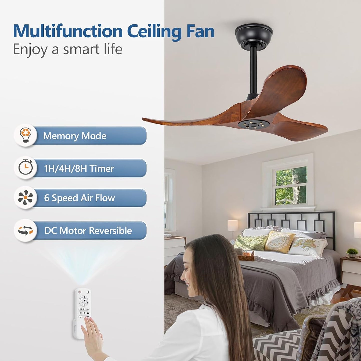 Ventilador techo madera 36pulg control remoto 6 vel