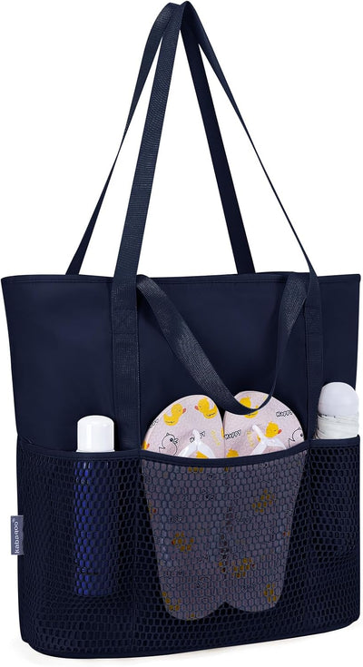 Bolsa playa impermeable con cremallera y bolsillos malla para mujer
