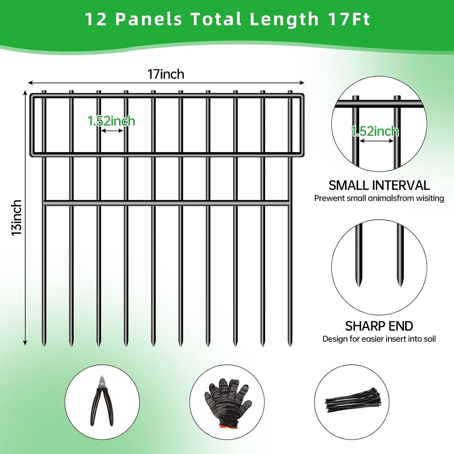 Valla antiexcavación perros 17ft x13" 12 paneles metal inox