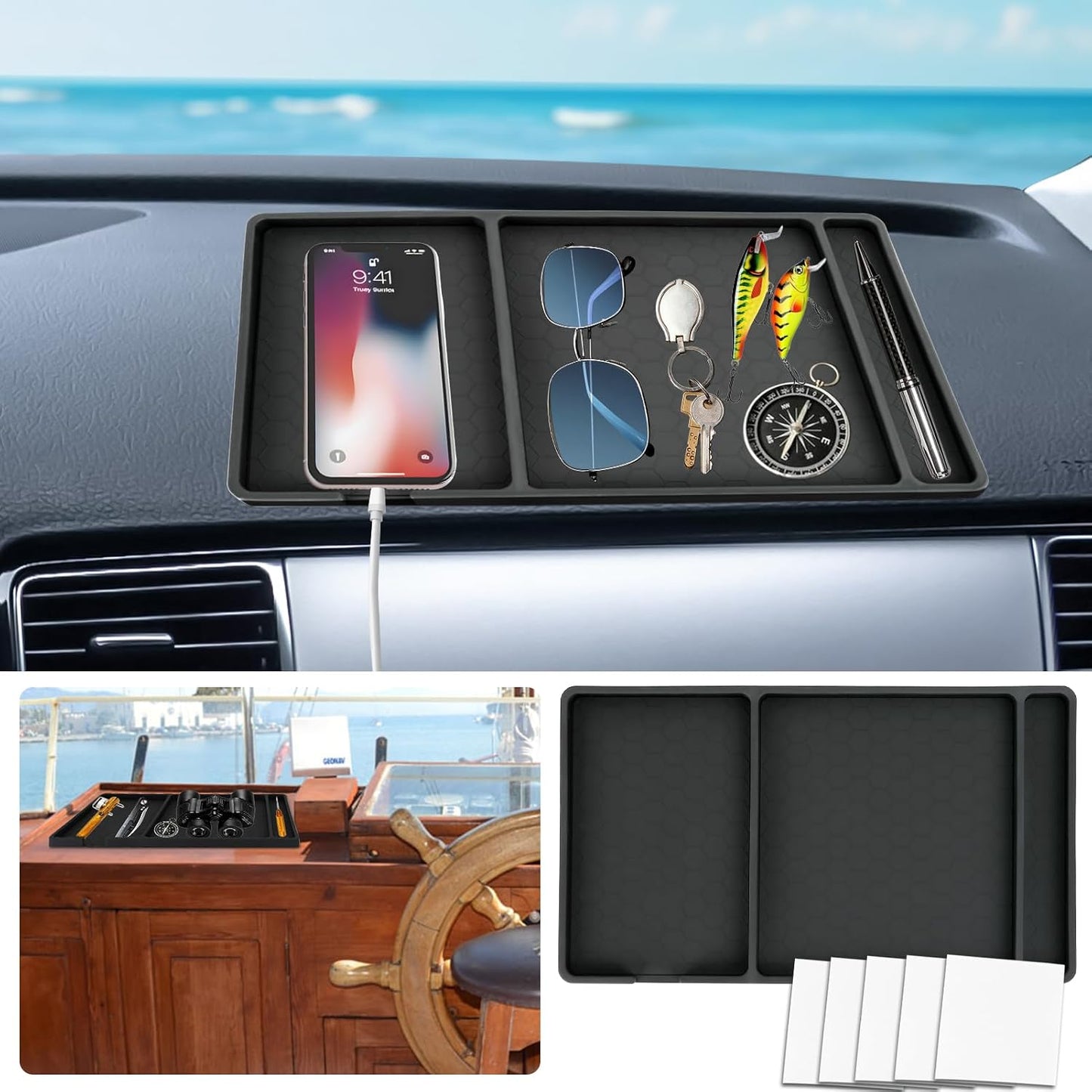 Tapete tablero auto 13.4x7.8" antiderrap organiz.