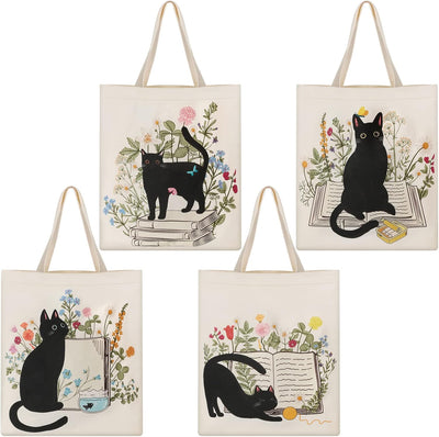 4 bolsas lona mujer diseño gato negro reutiliz.
